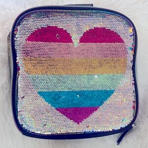 Rainbow & Silver Sequins Heart Black Lunchbox Lunch Bag Girls Children’s Place